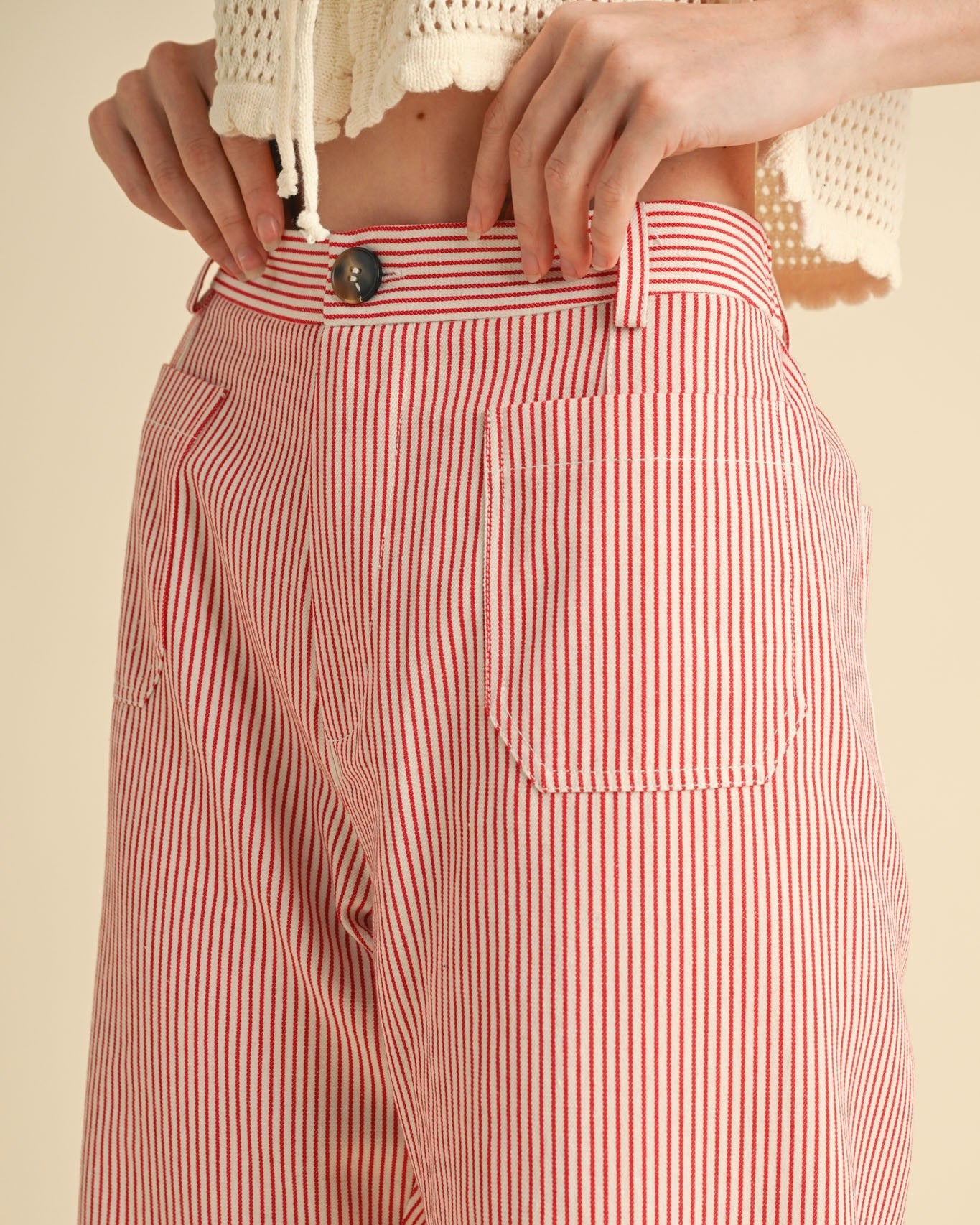 Striped High Waist Cropped Pant in Red Stripe - Blackbird Boutique