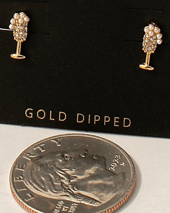 Gold Dipped CZ Champagne Glass Stud Earrings - Blackbird Boutique