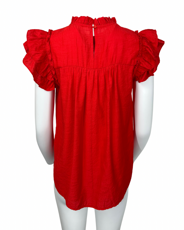 Tomato Red High Neck Blouse