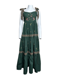 EMBROIDERED TIERED MAXI DRESS - HUNTER GREEN - Blackbird Boutique