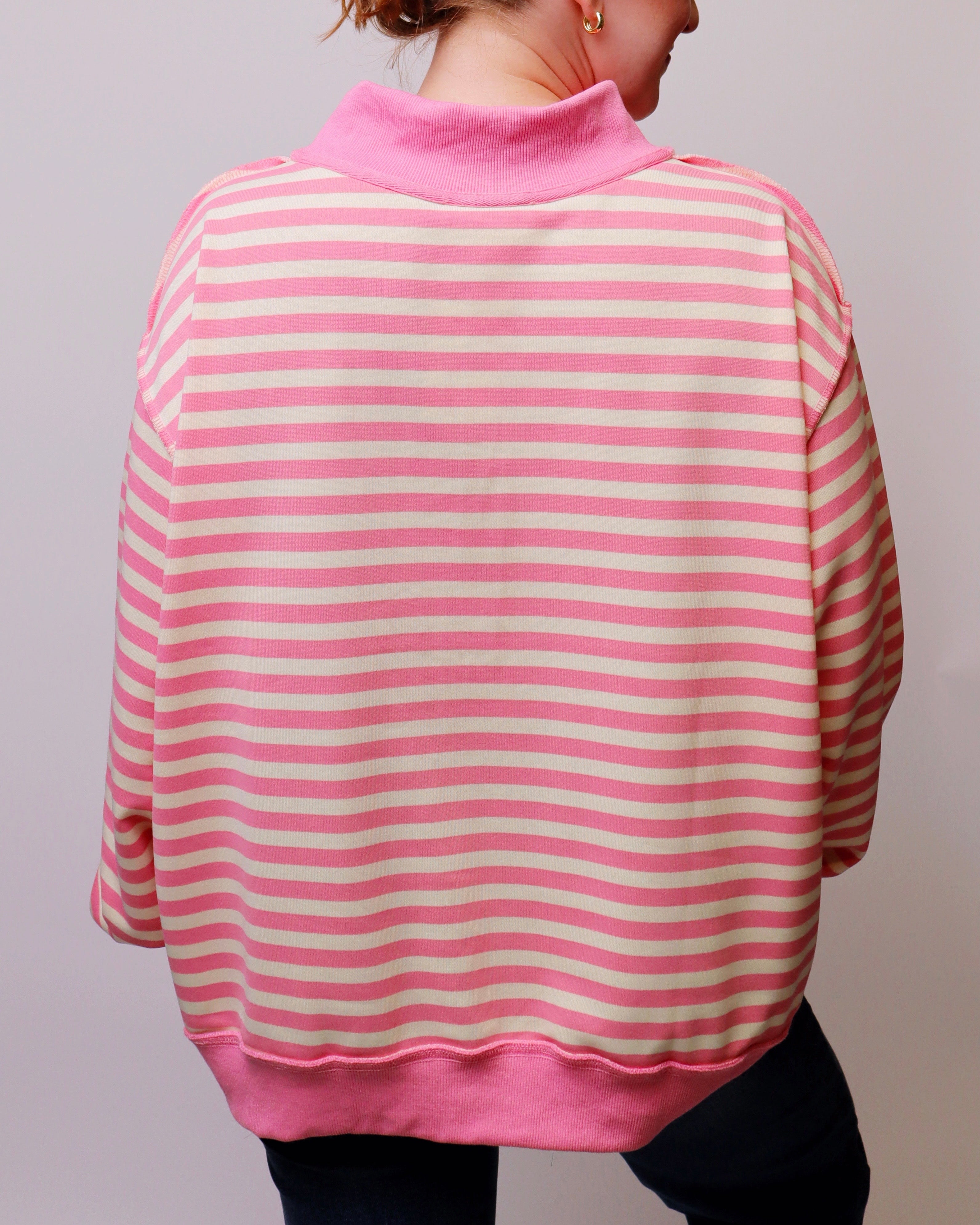 'DILLY DALLY' Mock Neck Sweatshirt - Pink Stripe
