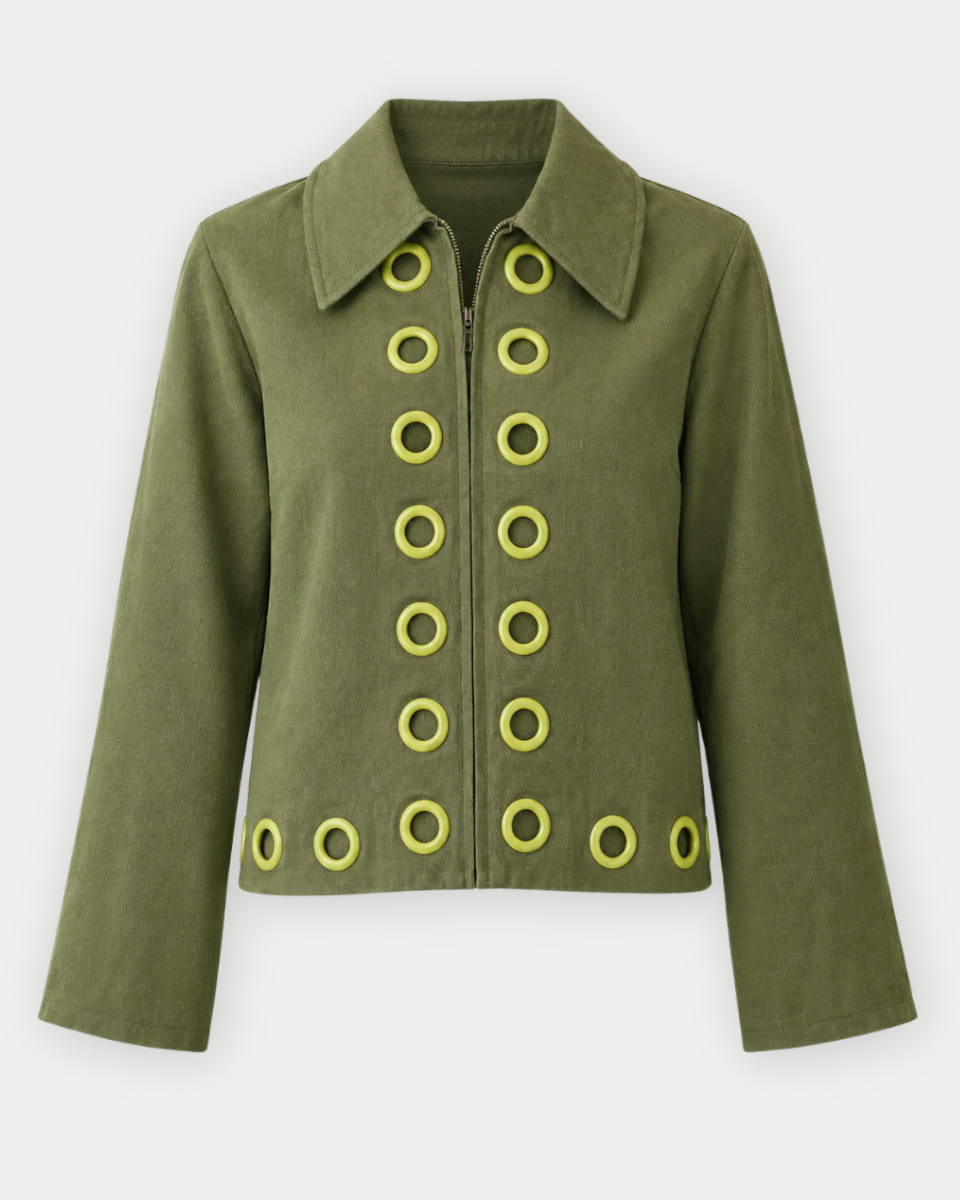 Donna Eyelet Detail Front Zip-Up Jacket
