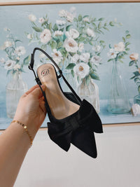 Big Bow Pointed Toe Sling Back Kitten Heel - Blackbird Boutique