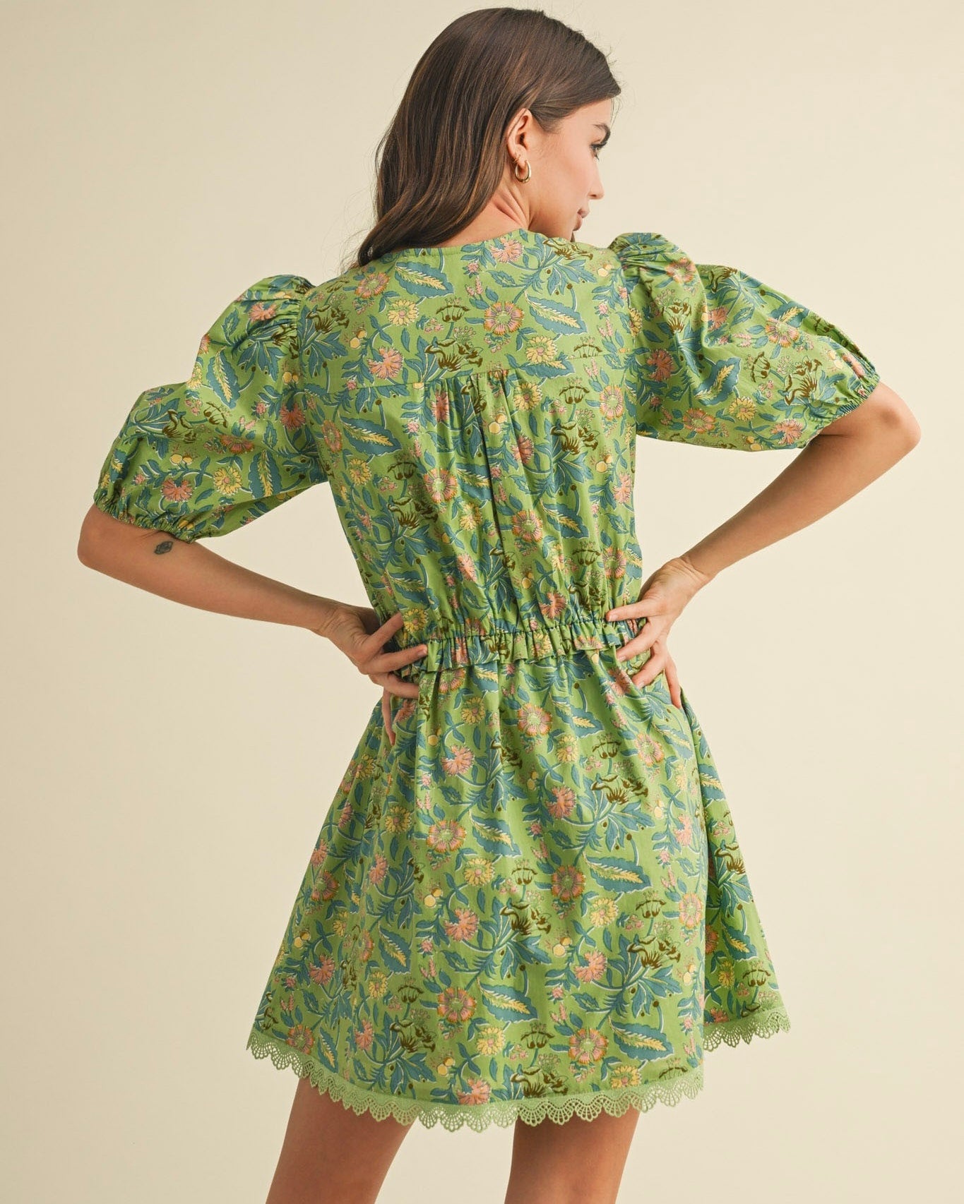 Multi Floral Dress is Sage/Olive