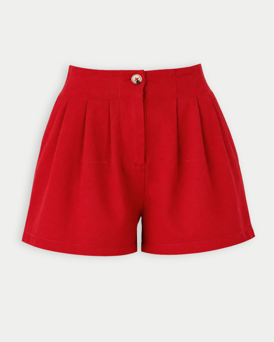 Celebration Red High Waisted Denim Shorts with Front Button Closure - Blackbird Boutique