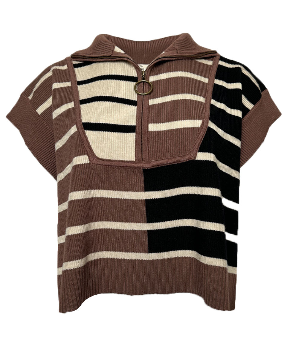 BROWN MULTI SWEATER VEST - Blackbird Boutique