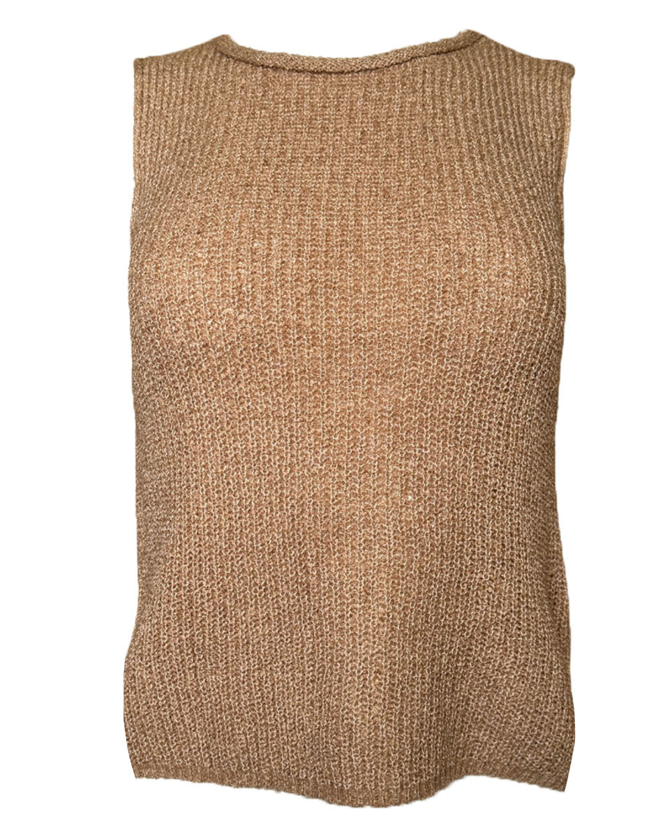 Crochet Sweater Knit Tank Top With Laced Detail Back in Tan