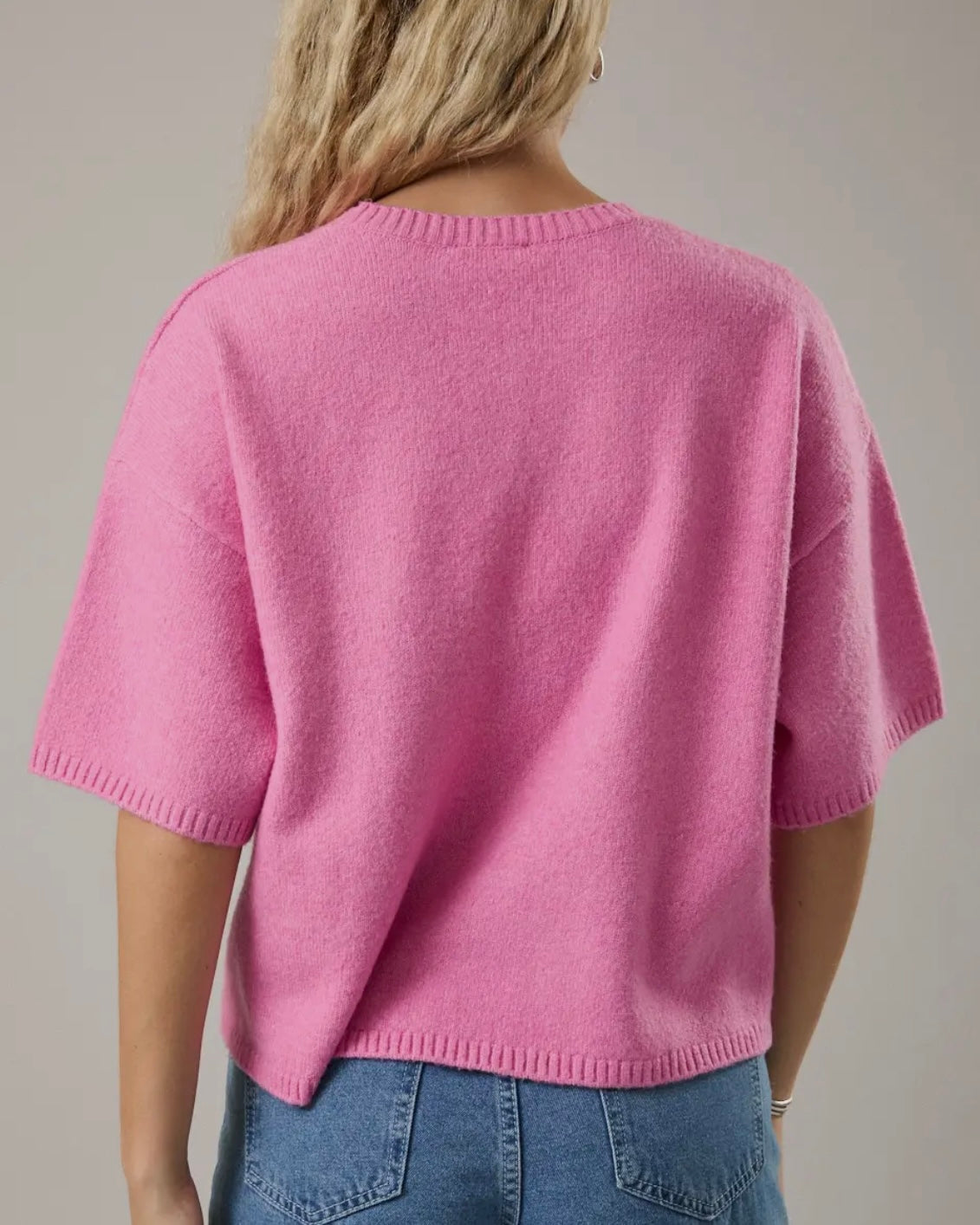 SHORT SLEEVE CREW NECK BOXY SWEATER TOP