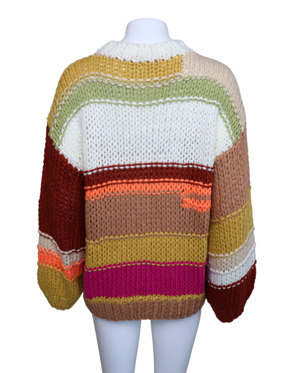 Hand Knit Multi Striped Sweater - Brick Multi - Blackbird Boutique