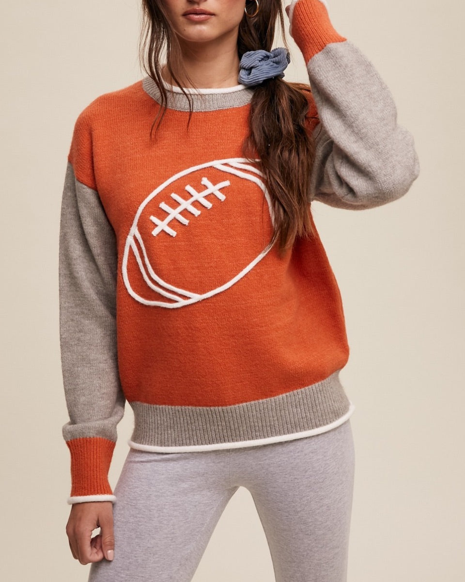 FOOTBALL COLORBLOCK KNIT SWEATER - ORANGE