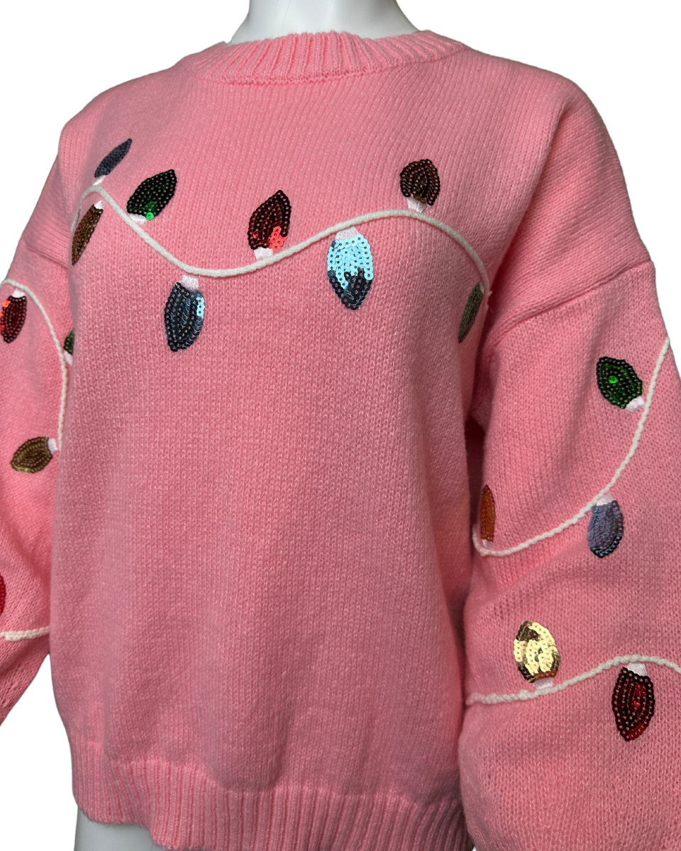 Long Sleeve Sequin Detail Christmas Light Sweater - Blackbird Boutique