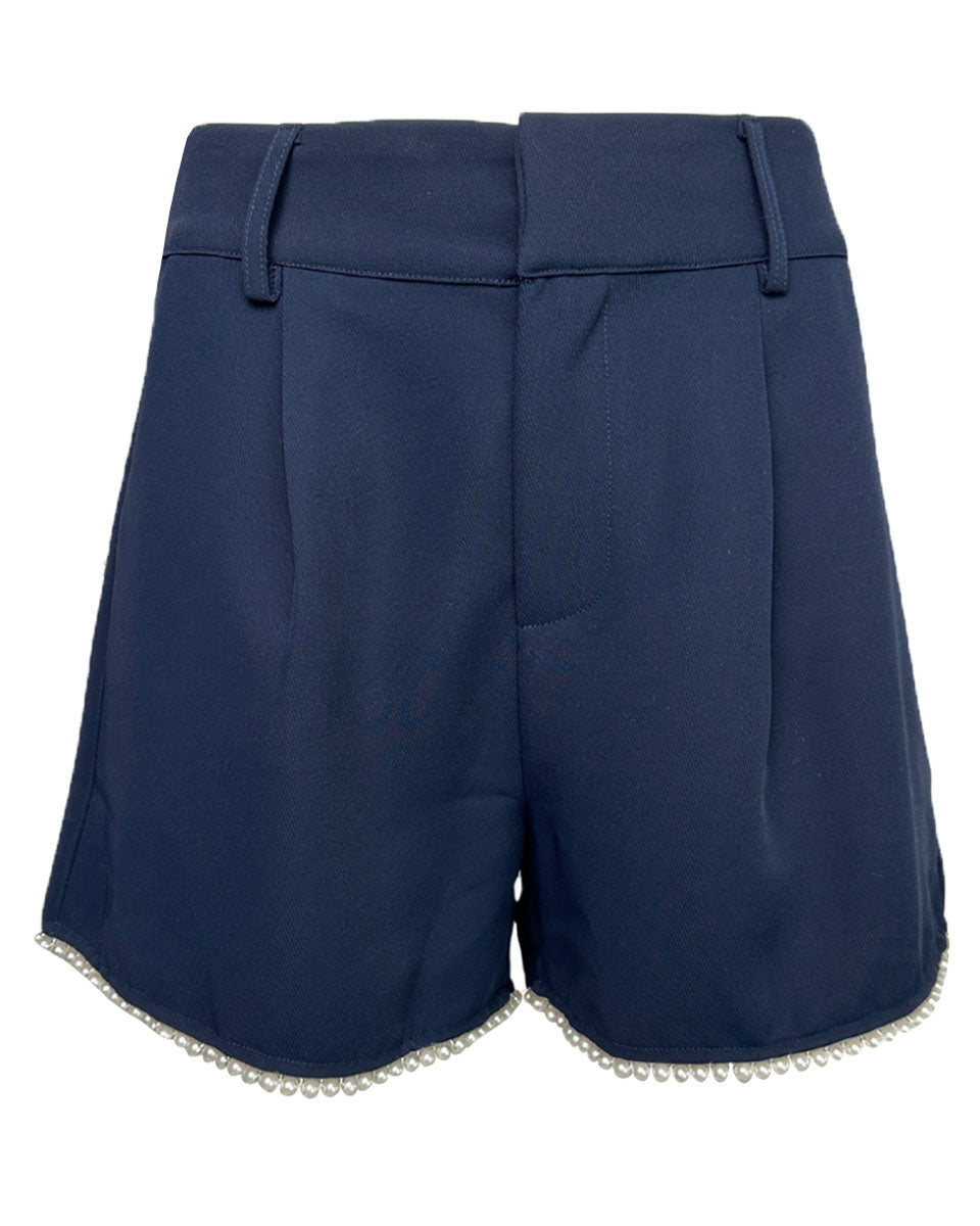 Pearl Embellished Shorts in Navy