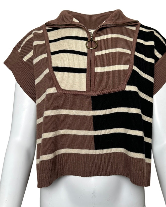 BROWN MULTI SWEATER VEST - Blackbird Boutique