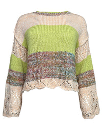 Lime Color Block Crochet Sweater - Blackbird Boutique