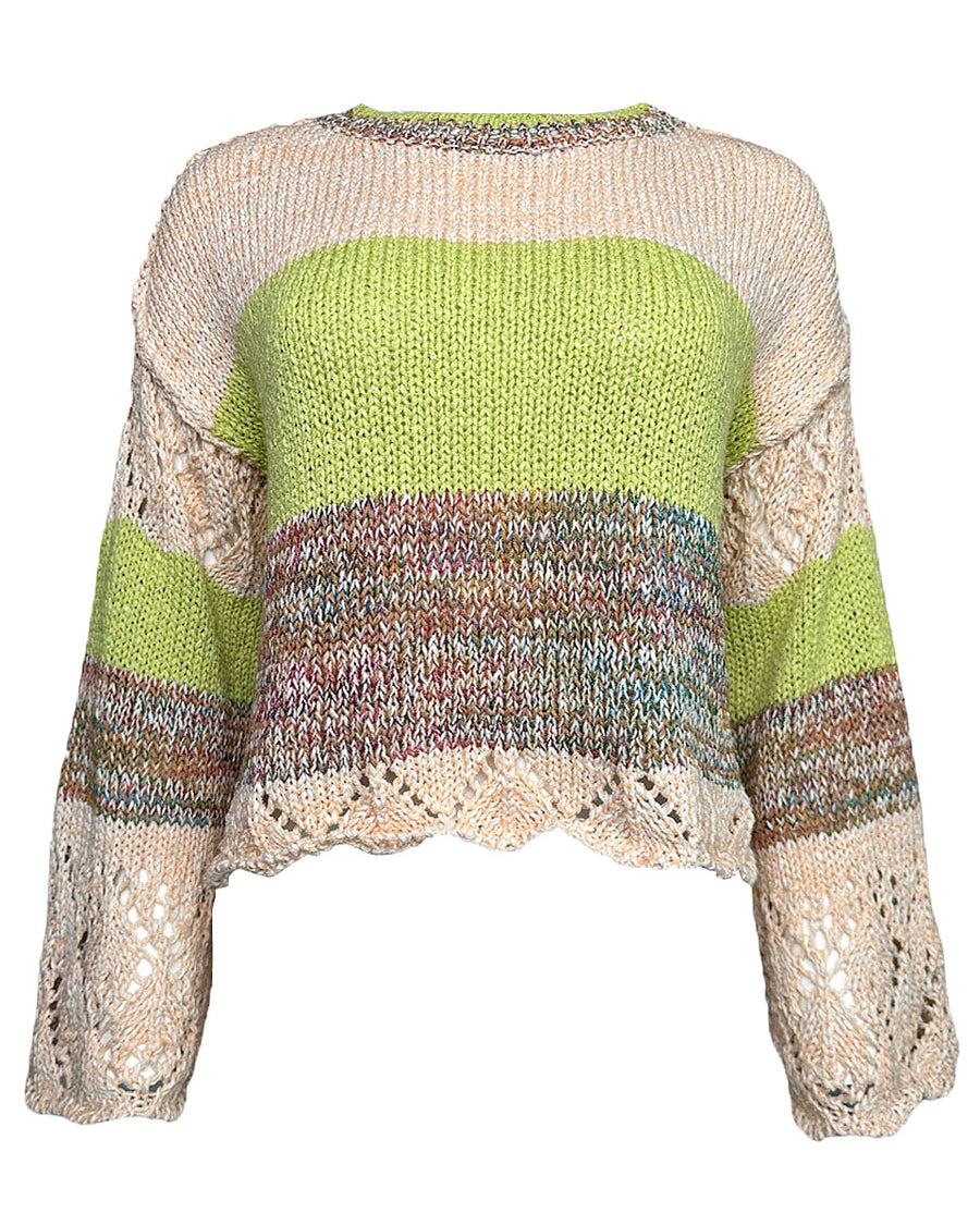 Lime Color Block Crochet Sweater - Blackbird Boutique