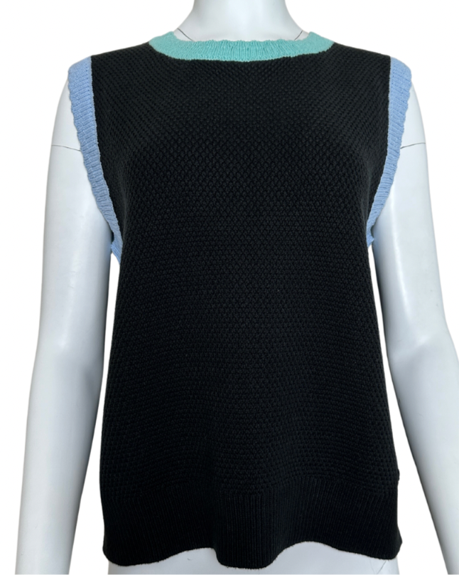 COLOR BLOCK SLEEVELESS SWEATER - BLACK