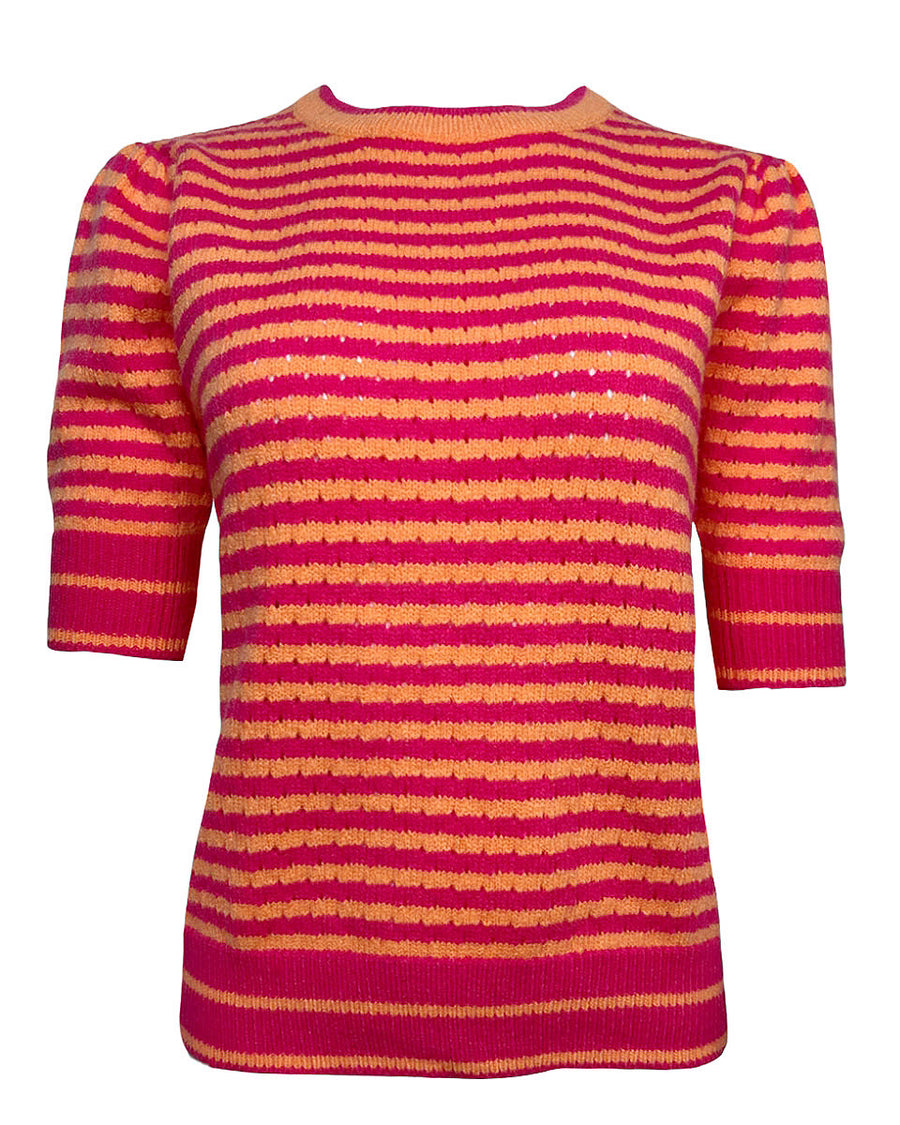 Short Sleeved Striped Sweater in Pink/Orange