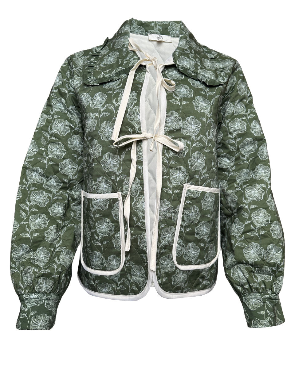 Quilted Floral Long Sleeve Collared Jacket - Blackbird Boutique