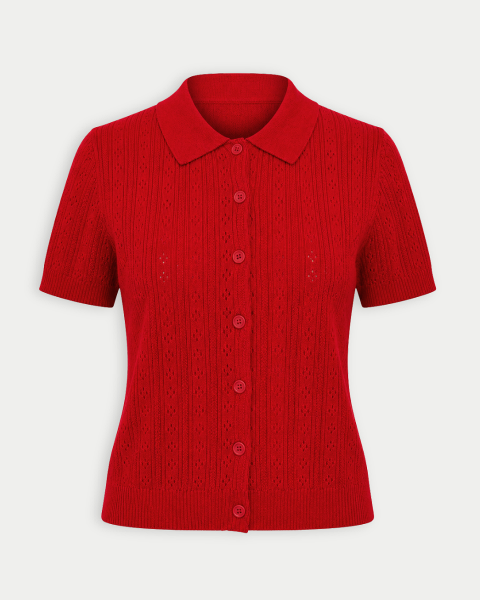 Eliza Classic Button-down Collared Textured Knit Top - Blackbird Boutique