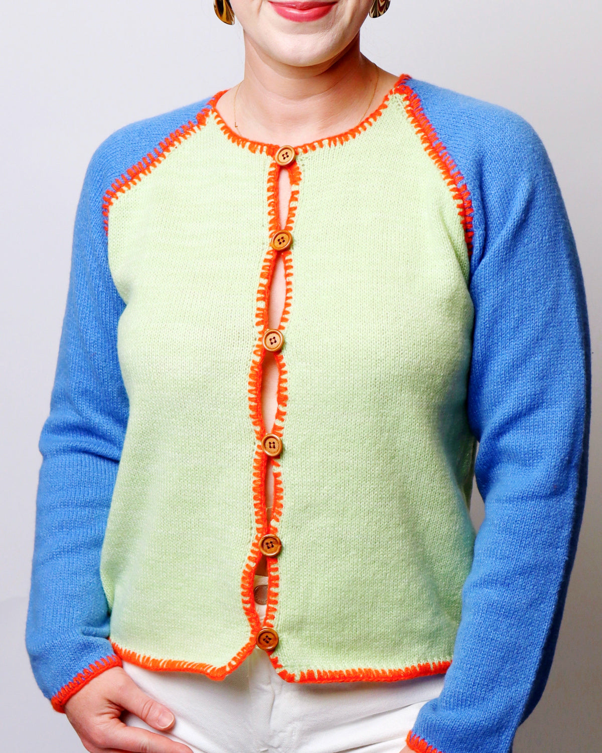 Sandra Contrast Stitch Raglan Knit Cardigan