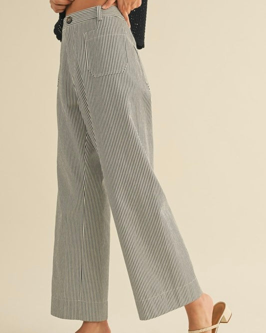 Striped High Waist Cropped Pant in Black Stripe - Blackbird Boutique