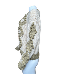 FLOWER DETAIL TUFTED DOT HAND CROCHET CARDIGAN - TAUPE