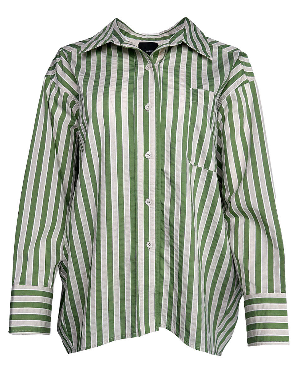 Green Striped Oversized Shirt - Blackbird Boutique