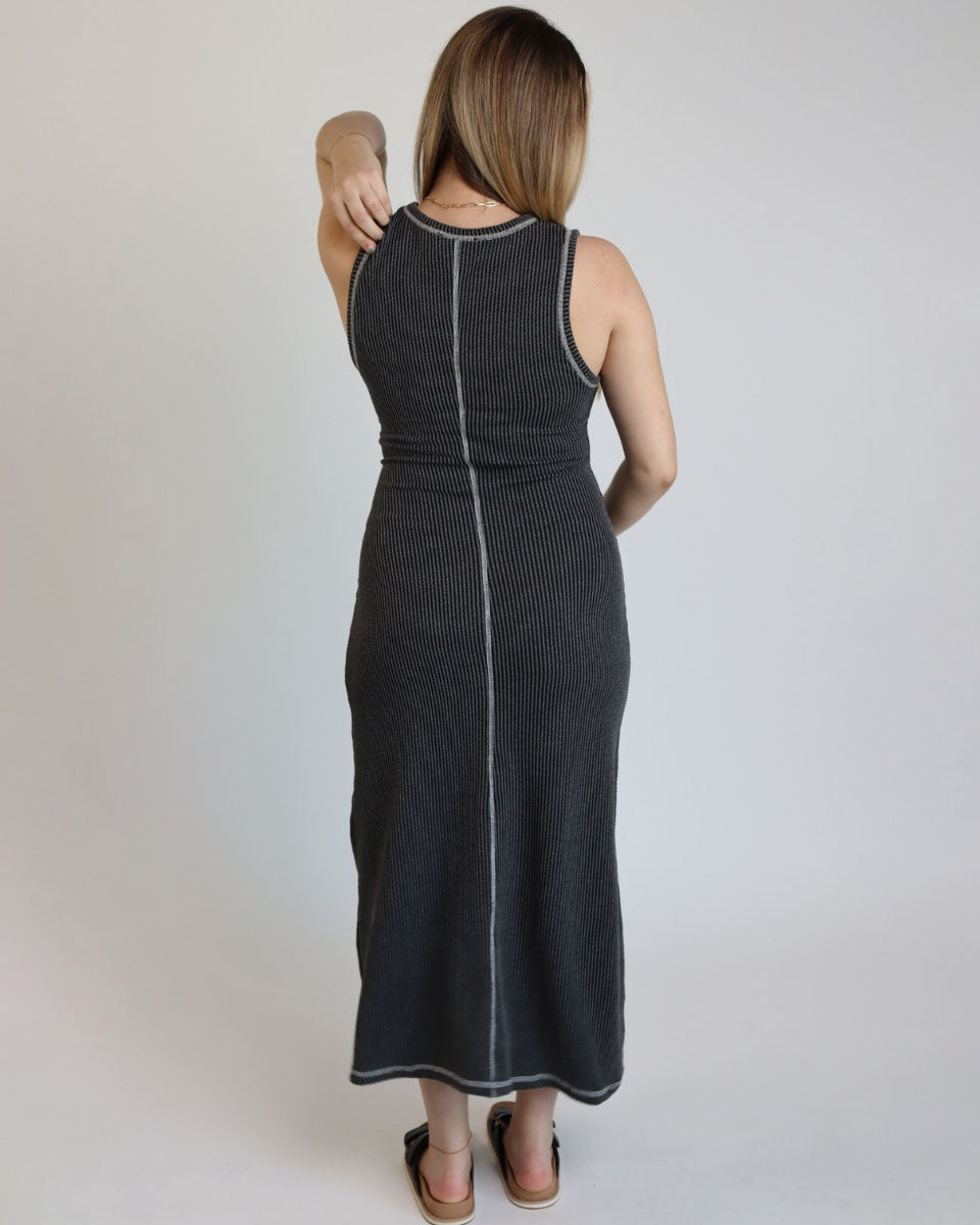 Ribbed Maxi Dress in Charcoal - Blackbird Boutique