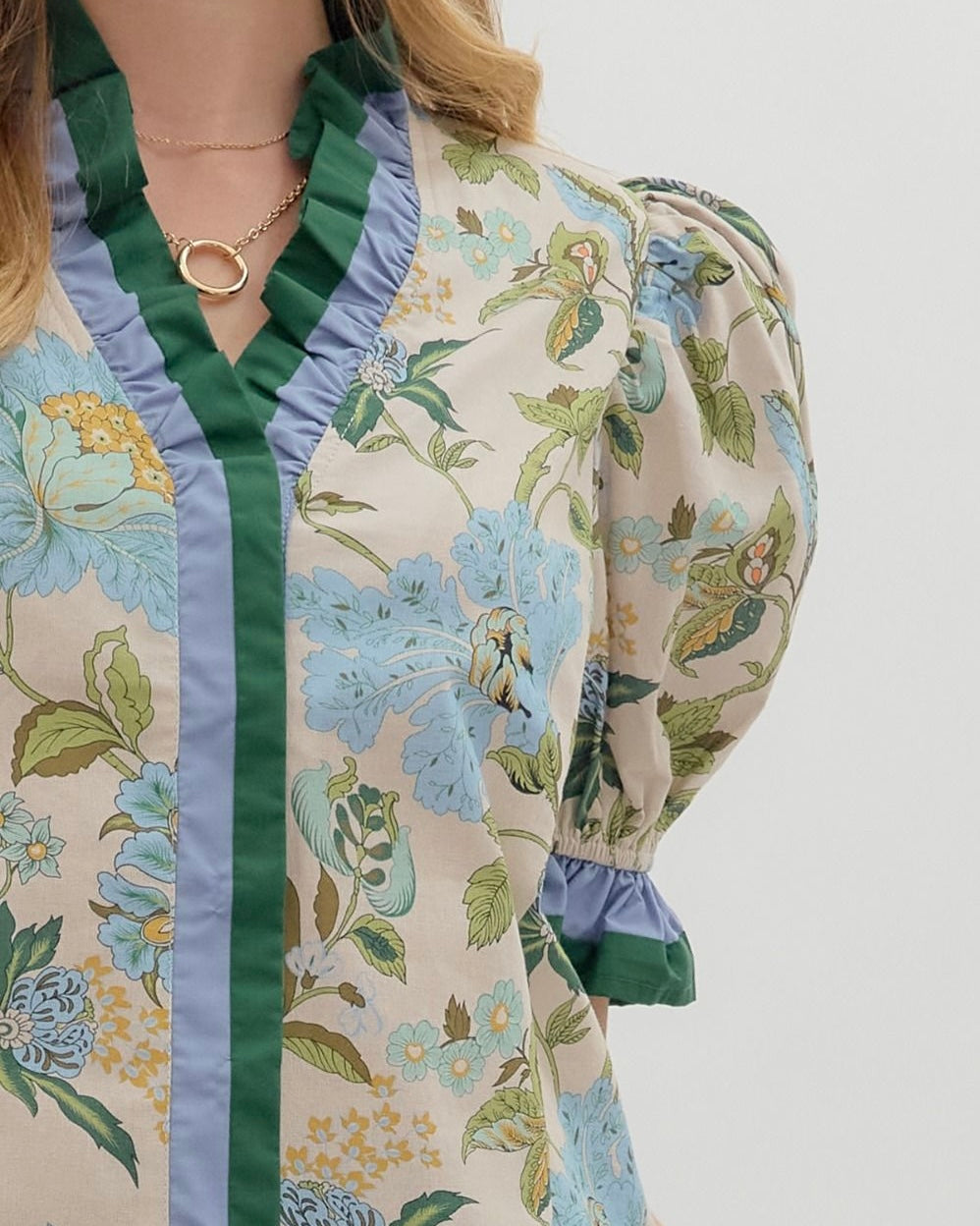 Floral Print Puff Sleeve Top - Blackbird Boutique