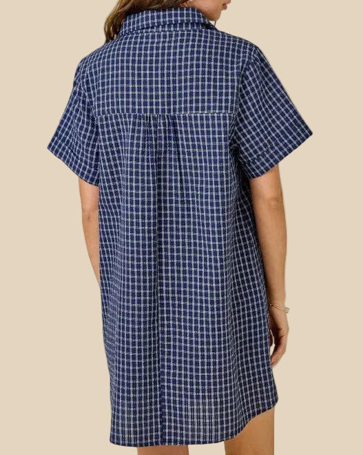 Checkered Seersucker Shirt Dress