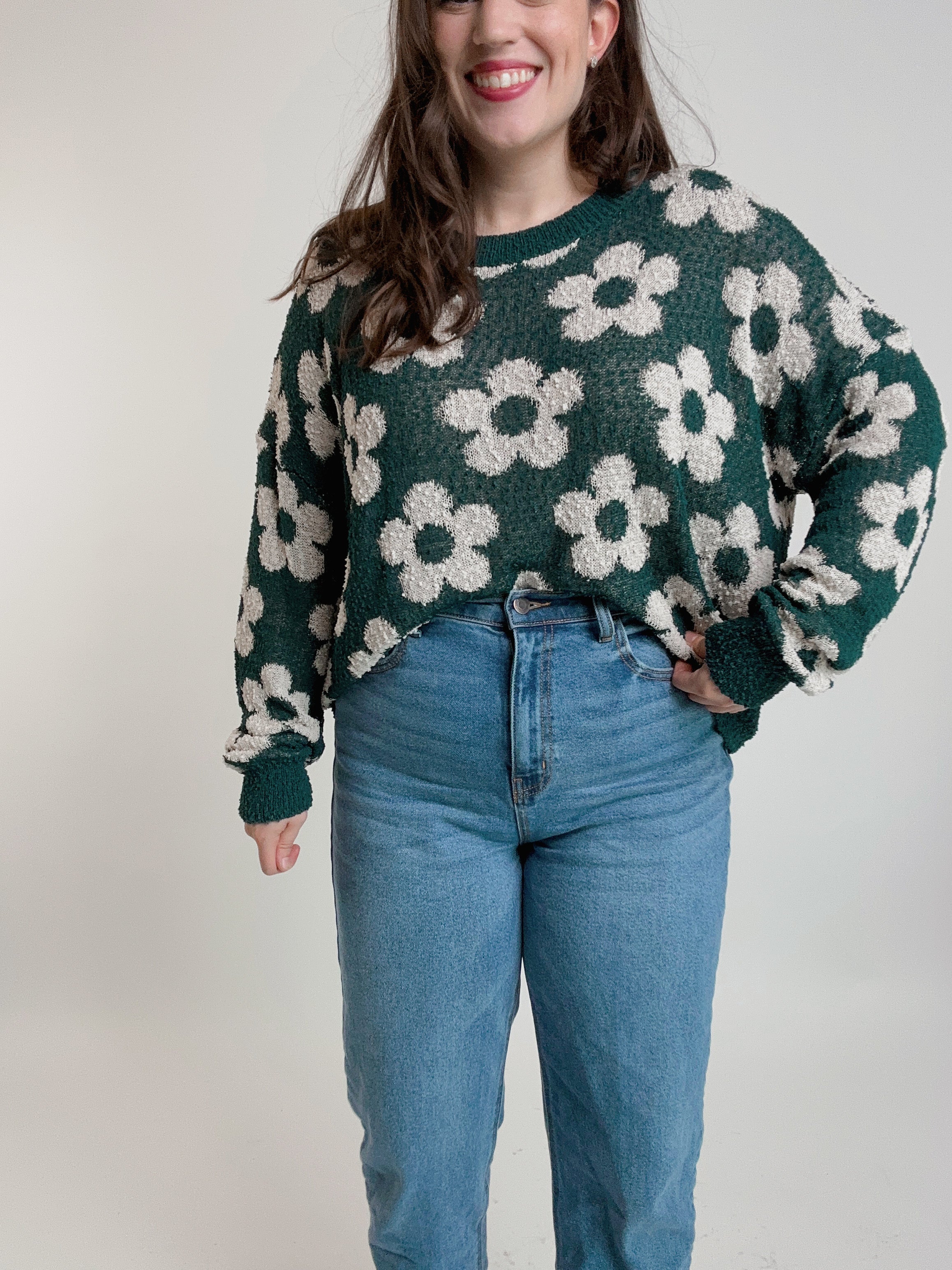 Long Sleeve Floral Sweater - Blackbird Boutique