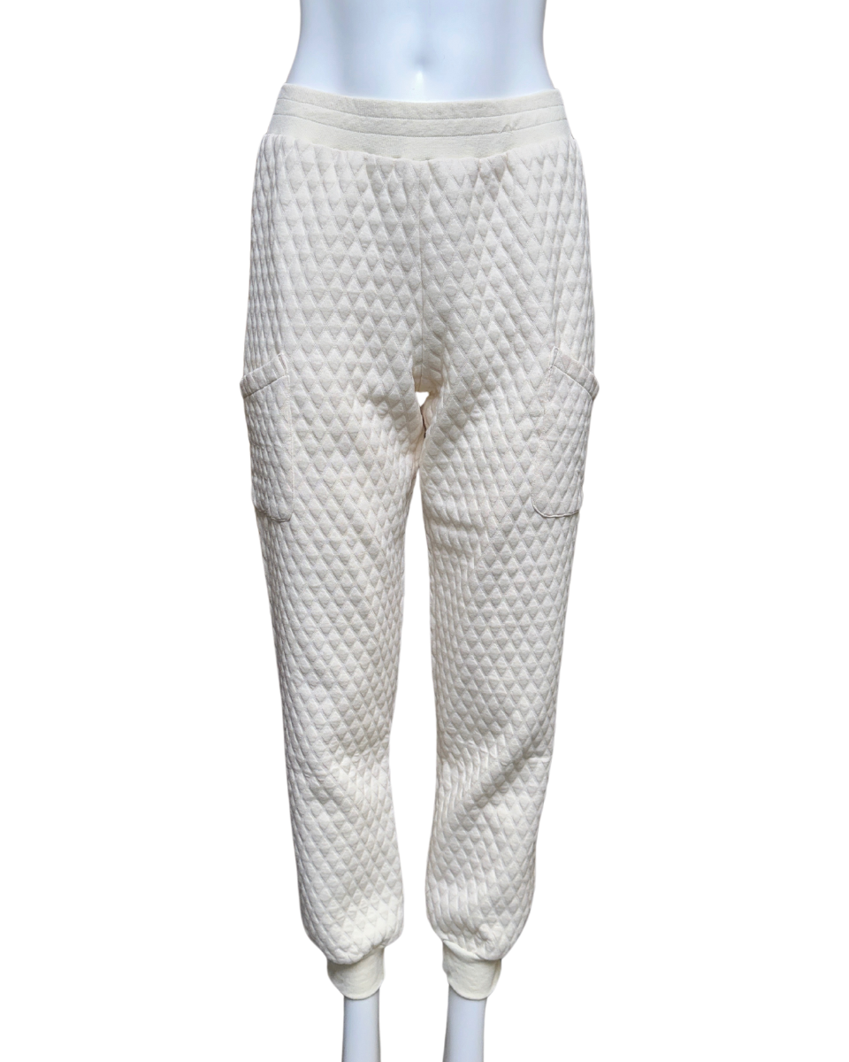 Diamond Shaped Jacquard Jogger Pants in Cream - Blackbird Boutique