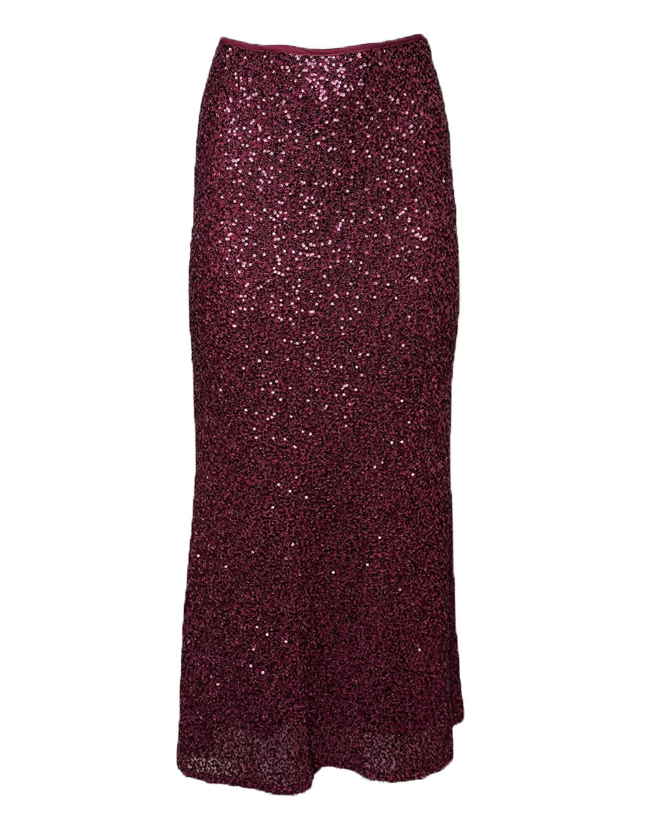 Sequin Bias Maxi Skirt in Burgundy - Blackbird Boutique