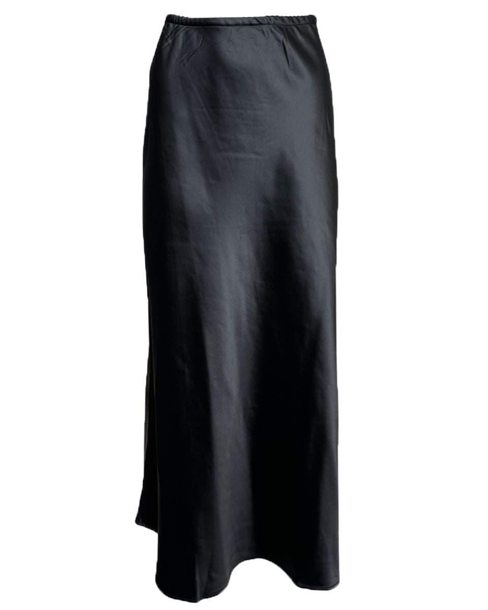 SATIN SLIP MIDI SKIRT - BLACK