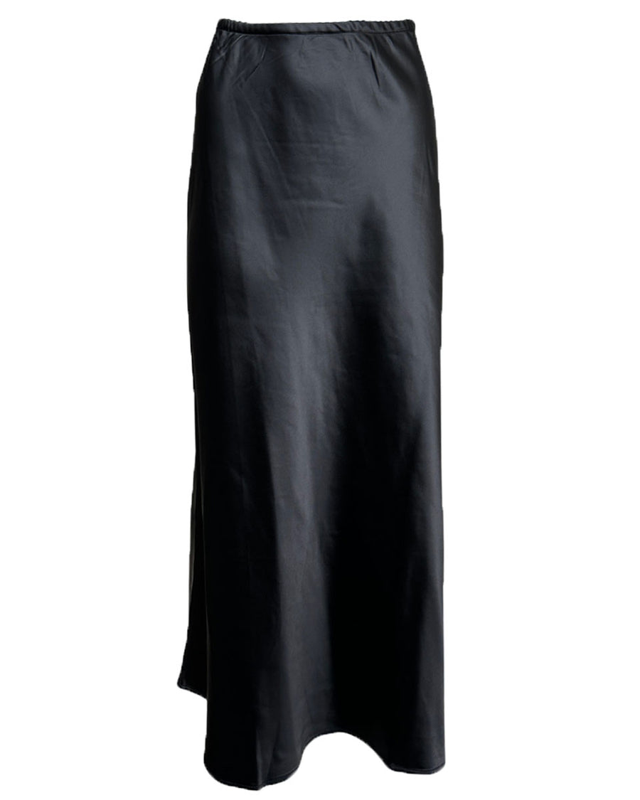 SATIN SLIP MIDI SKIRT - BLACK - Blackbird Boutique