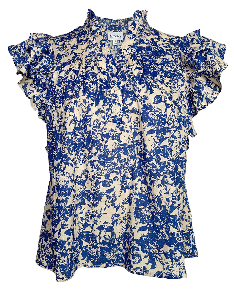 Floral Print Button Ruffle Sleeve Shirt - Blackbird Boutique