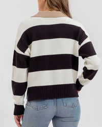 Stripe Contrast Collar Long Sleeve Knit Sweater