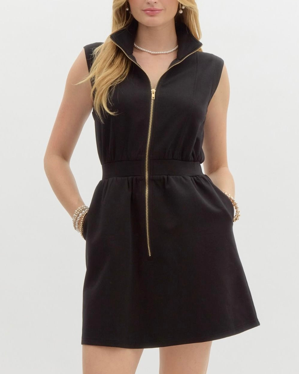 Solid Sleeveless Zip-Up Mini Dress in Black - Blackbird Boutique