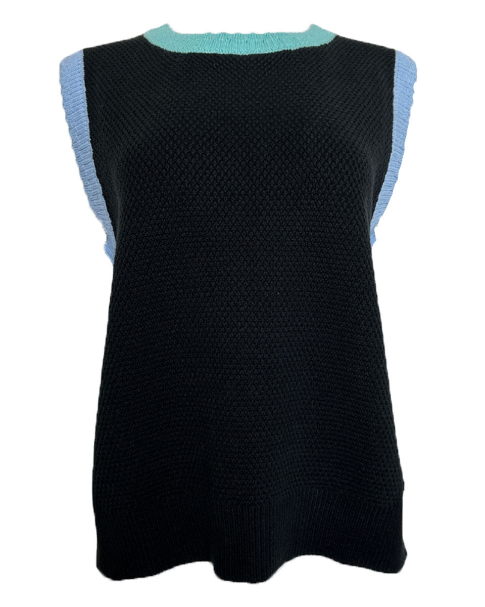 COLOR BLOCK SLEEVELESS SWEATER - BLACK