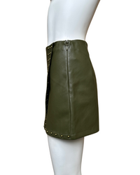 Studded Stretch Faux Leather Wrap Skort in Olive - Blackbird Boutique