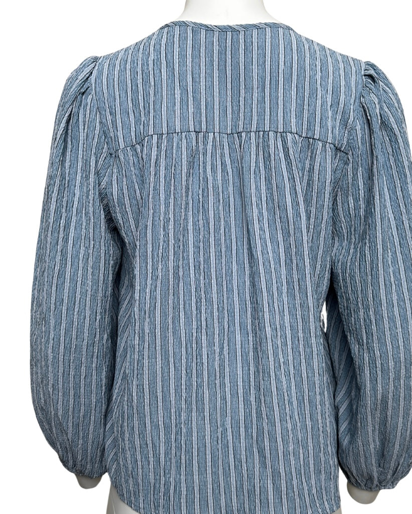 STRIPE TIE DETAIL LONG SLEEVE BLOUSE - BLUE