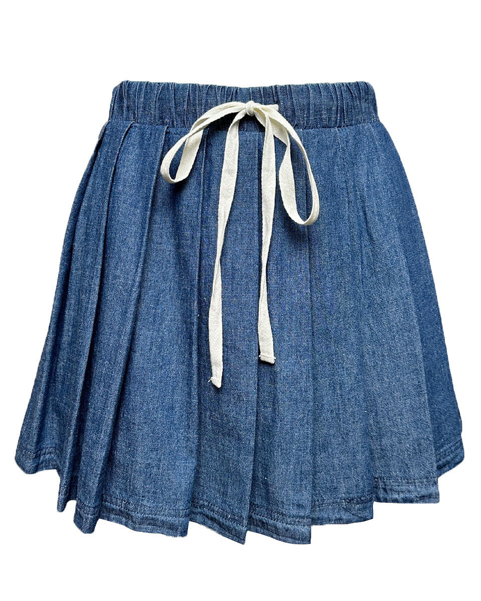 Denim Pull On Skort in Dark Denim - Blackbird Boutique