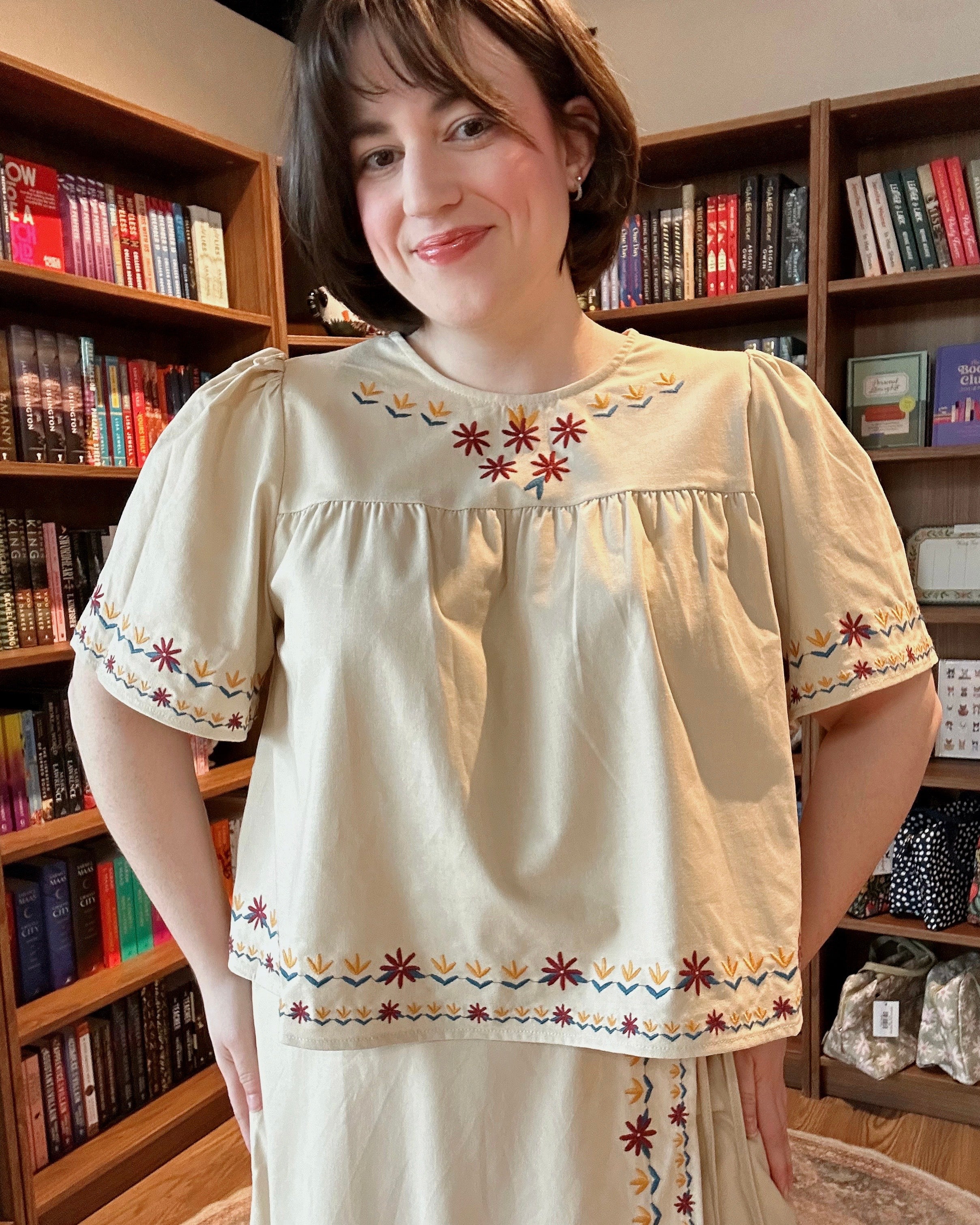 Embroidered Floral Peasant Blouse - Blackbird Boutique