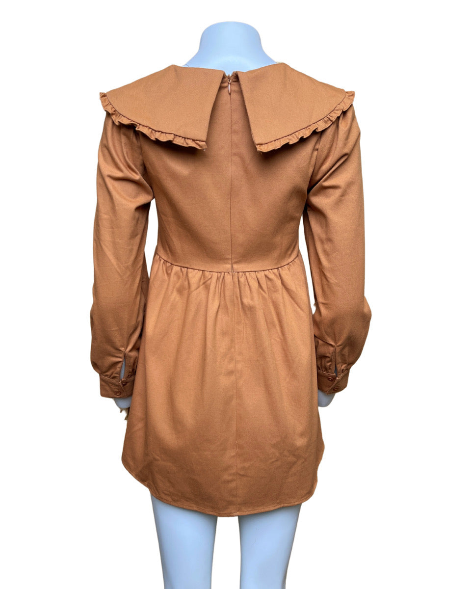 Peter Pan Collar Twill Mini Dress in Copper