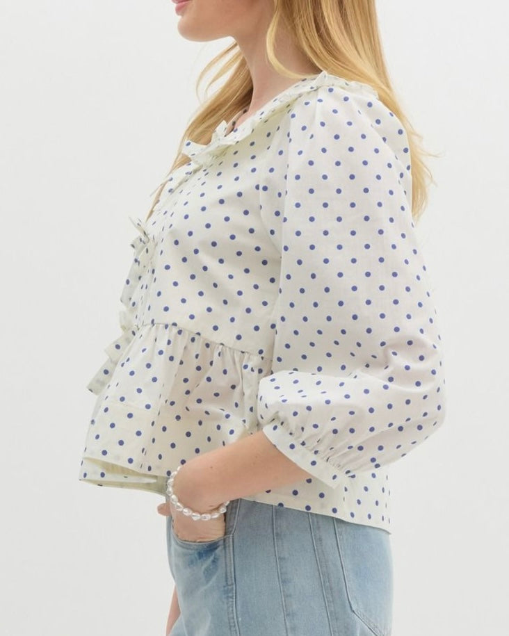 Polka Dot Print Peplum Top - Blackbird Boutique