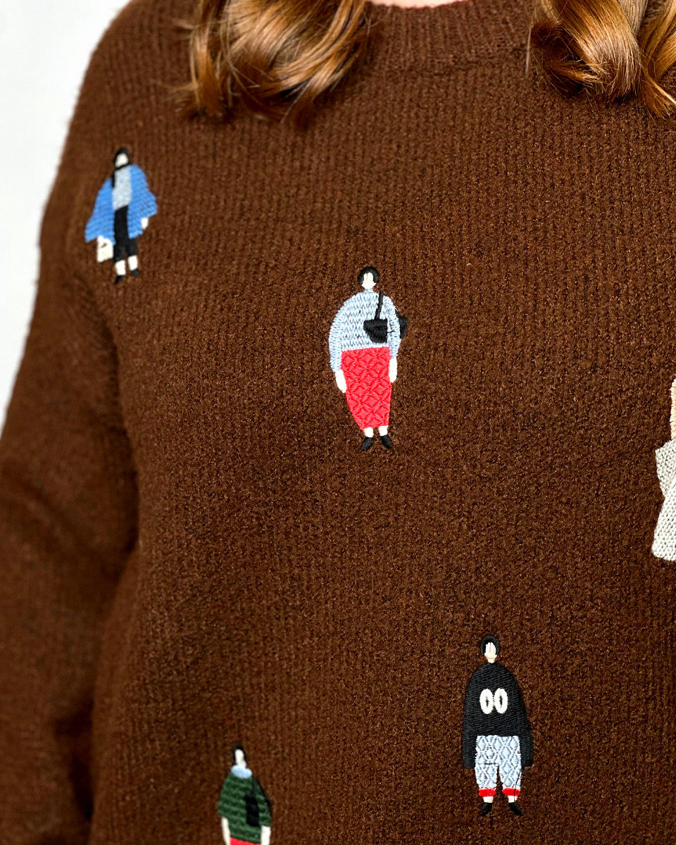 Fashionista Hand Embroidered Cozy Oversized Sweater - Blackbird Boutique