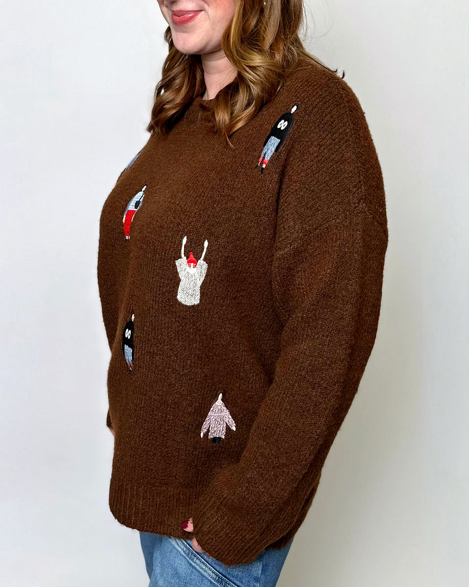 Fashionista Hand Embroidered Cozy Oversized Sweater - Blackbird Boutique