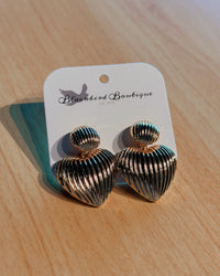 Ridged Metal Heart Drop Earrings - Blackbird Boutique