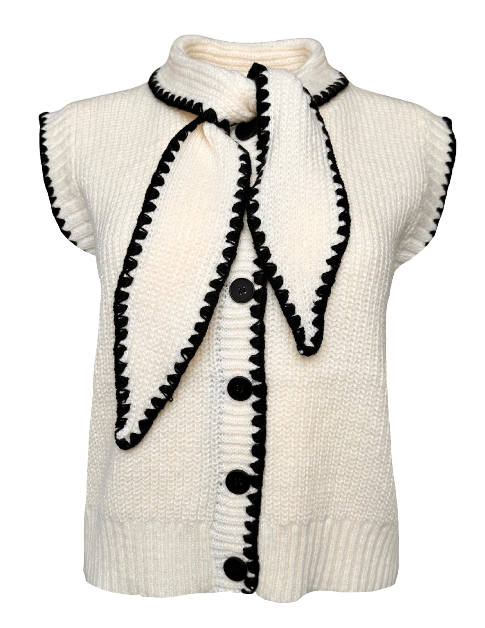 TIE NECK SWEATER VEST WITH CONTRAST BLANKET STITCH