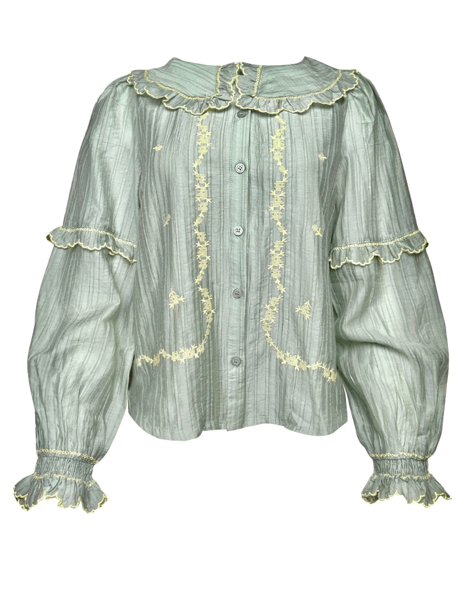 Embroidered Ruffle Collar Blouse - Blackbird Boutique